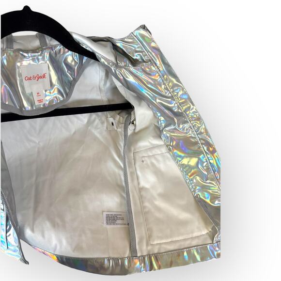 Cat & Jack Girls/Unisex Kids Rainbow Metallic Rain Jacket  Sz 2T | Hood Pockets - Picture 5 of 6